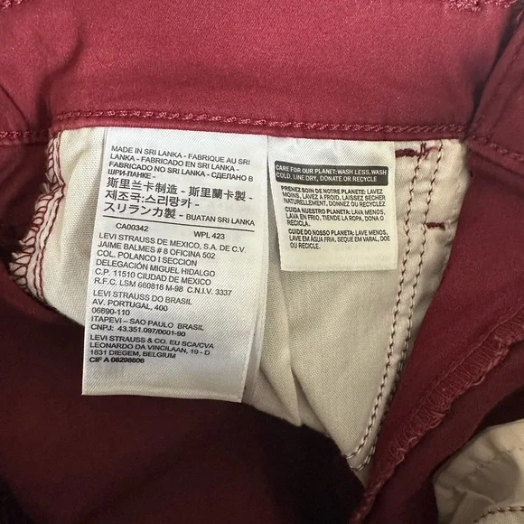 Levi’s 720 High Rise Burgundy Super Skinny Jeans